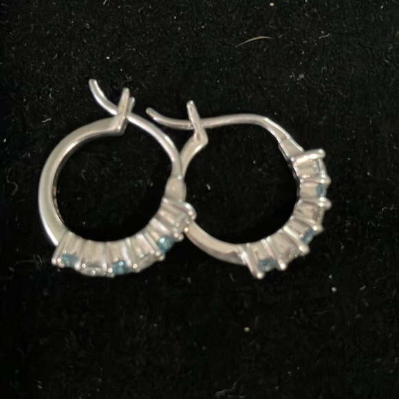 .925 silver earrings with aquamarine and cz’s. French clasp. 1/2” - Picture 2 of 2